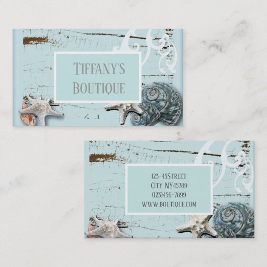 ビーチガーリーシック星魚のシーシェルのアクアブルー 名刺 (正面/裏面)