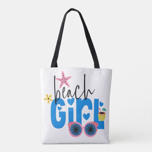 ビーチガールおもしろいタイポグラフィ休暇 トートバッグ (裏面)
