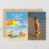 ビーチガールサマーバースデーパーティーの写真の招待状 招待状 (正面/裏面)