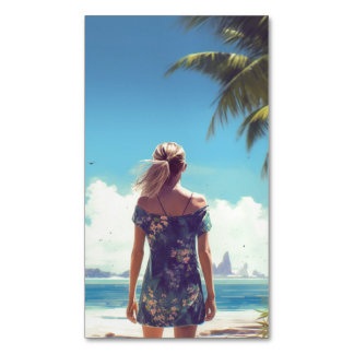 ビーチガールズサマービーチ背景 マグネット名刺