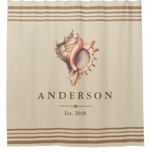 ビーチキコンチシェル&タウペ |パーソナライズされた | シャワーカーテン (正面)