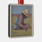 ビーチキッドかわいい遊小さな女の子ズイン砂 メタルオーナメント (右)
