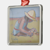 ビーチキッドかわいい遊小さな女の子ズイン砂 メタルオーナメント (左)
