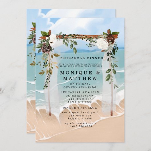 ビーチキャノピーフローラトロピカルリハーサルディナー 招待状 (正面/裏面)