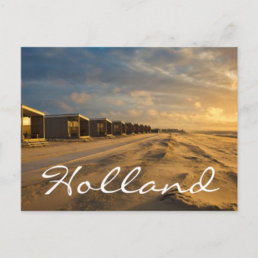 ビーチキャビンアットサンセットオランダコースト ポストカード (正面)