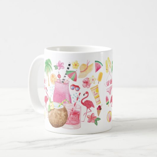 ビーチキュート夏おもしろい水彩アイコン コーヒーマグカップ (正面左)