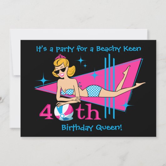 ビーチキーン40歳誕生日カスタム招待状 招待状 (正面)