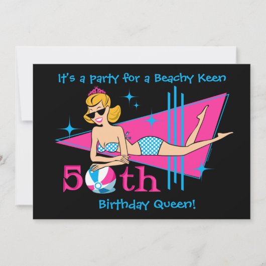 ビーチキーン50th誕生日カスタム招待状 招待状 (正面)