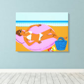 ビーチキーン – ピンク キャンバスプリント (インサイチュ (ウッドフロア))