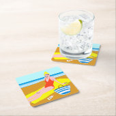 ビーチキーン-黄色 スクエアペーパーコースター (インサイチュ)