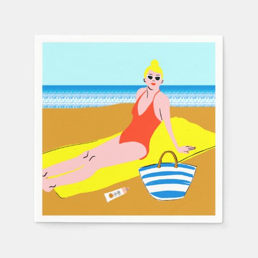 ビーチキーン – 黄色 スタンダードカクテルナプキン (正面)