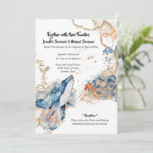 ビーチクジラヒトデ水彩ネービーオレンジ海洋 招待状 (スタンド正面)