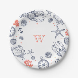 ビーチクラシックネ航海のビーブルー/コーラルカスタム ペーパープレート