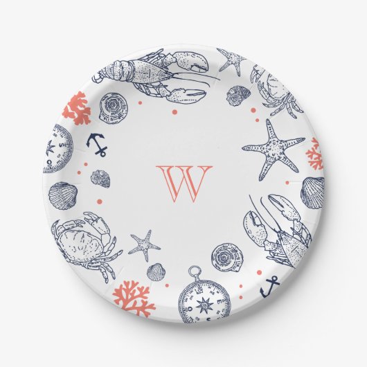 ビーチクラシックネ航海のビーブルー/コーラルカスタム ペーパープレート (正面)