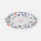 ビーチクラシックネ航海のビーブルー/コーラルカスタム ペーパープレート (アングル)