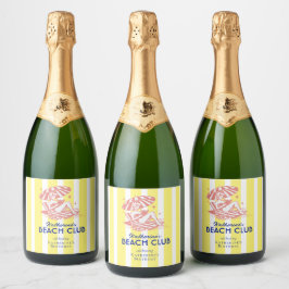 ビーチクラブイエローカバナストライプバースデーパーティー スパークリングワインラベル