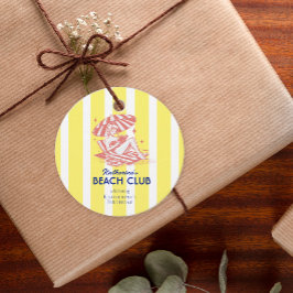 ビーチクラブイエローカバナストライプバースデーパーティー フェイバータグ