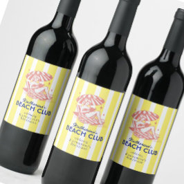 ビーチクラブイエローカバナストライプバースデーパーティー ワインラベル