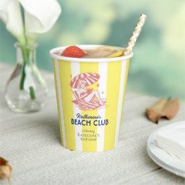 ビーチクラブイエローカバナストライプバースデーパーティー 紙コップ