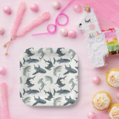 ビーチクラブシャークパーティープレート | 水色サメ ペーパープレート (パーティー)