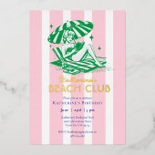 ビーチクラブピストライプンク女子バースデーパーティー金ゴールド 箔招待状 (正面)