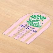 ビーチクラブピンクカバナストライプバースデーパーティー アクリル招待状 (レイダウン)