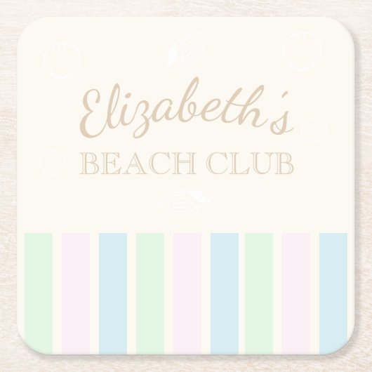 ビーチクラブ誕生日 スクエアペーパーコースター (正面)
