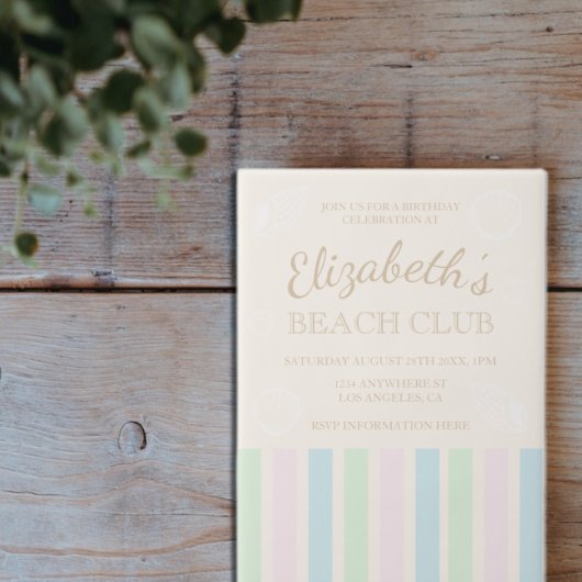 ビーチクラブ誕生日 ベラム紙招待状