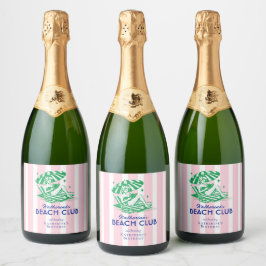 ビーチクラブ ピンクストライプ レトロガール 誕生日 スパークリングワインラベル