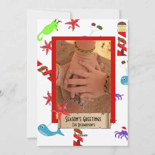 ビーチクリスマスとサンディの新年海の生き物 シーズンカード (裏面)