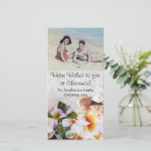 ビーチクリスマスの暖かい願い花のシェル シーズンカード (スタンド正面)