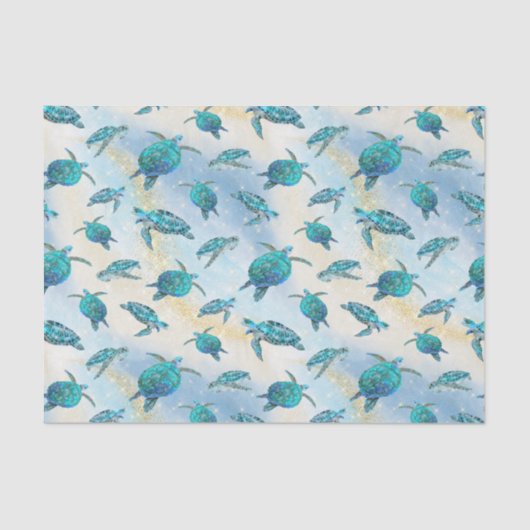 ビーチクリスマスウォーターカラーウミガメグリッター 薄葉紙 (正面)