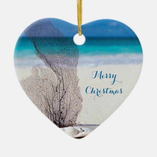 ビーチクリスマスオーナメントハートサンゴ セラミックオーナメント (正面)