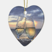 ビーチクリスマスオーナメントハートサンセット セラミックオーナメント (左)
