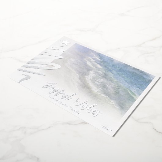 ビーチクリスマスカード |コーストモダンア航海の 箔シーズンカード (回転した状態)