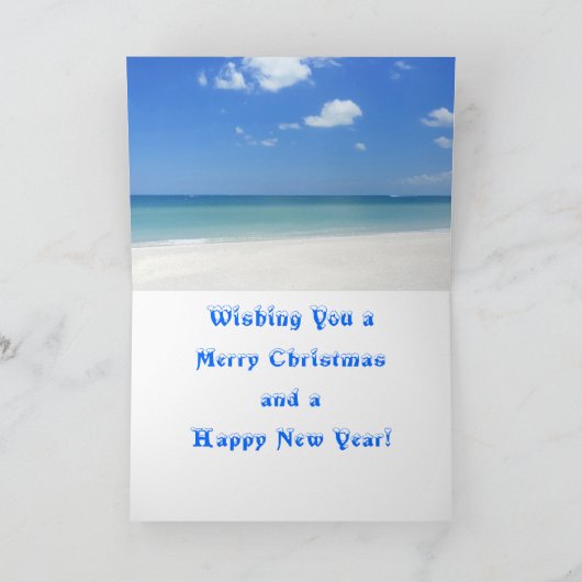 ビーチクリスマスカード、陽気なヤシの木、サンシャイン シーズンカード (内部)