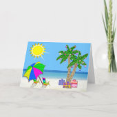 ビーチクリスマスカード、陽気なヤシの木、サンシャイン シーズンカード (正面)
