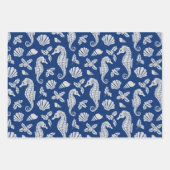 ビーチクリスマスグリッターシーホースネイビーブルー ラッピングペーパーシート (正面)