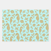 ビーチクリスマスグリッターシーホースパターンアクアブルー ラッピングペーパーシート (正面2)