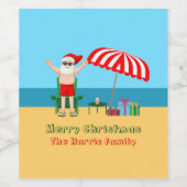 ビーチクリスマスサマーサンタクロースカスタムパーティー ワインラベル (シングルラベル)