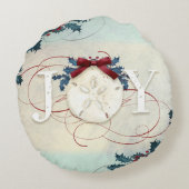 ビーチクリスマスサンドドルジョイタイポグラフィホリー ラウンドクッション (裏面)