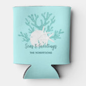 ビーチクリスマスサンドドルスターフィッシュアクアブルー 缶クーラー (正面)