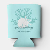 ビーチクリスマスサンドドルスターフィッシュアクアブルー 缶クーラー (裏面)