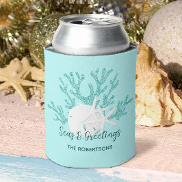 ビーチクリスマスサンドドルスターフィッシュアクアブルー 缶クーラー