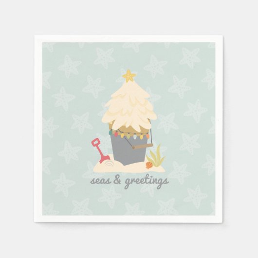 ビーチクリスマスサンドペール スタンダードカクテルナプキン (正面)