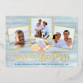 ビーチクリスマスシーズとグリーティングウッドフォト 箔シーズンカード (正面)