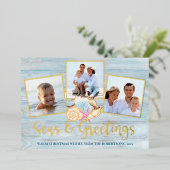 ビーチクリスマスシーズとグリーティングウッドフォト 箔シーズンカード (立ち正面)