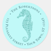 ビーチクリスマスシーホースアクアラウンド差出人住所 ラウンドシール (正面)