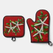 ビーチクリスマススターフィッシュのオーブンミットとポットホルダー 鍋つかみ&鍋敷きセット (正面)