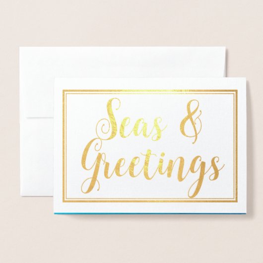 ビーチクリスマススターフィッシュシーズングリーティングカード 箔カード (封筒付き正面)